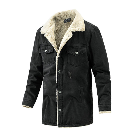 Men's Mid-length Fleece Lined Denim Jacket