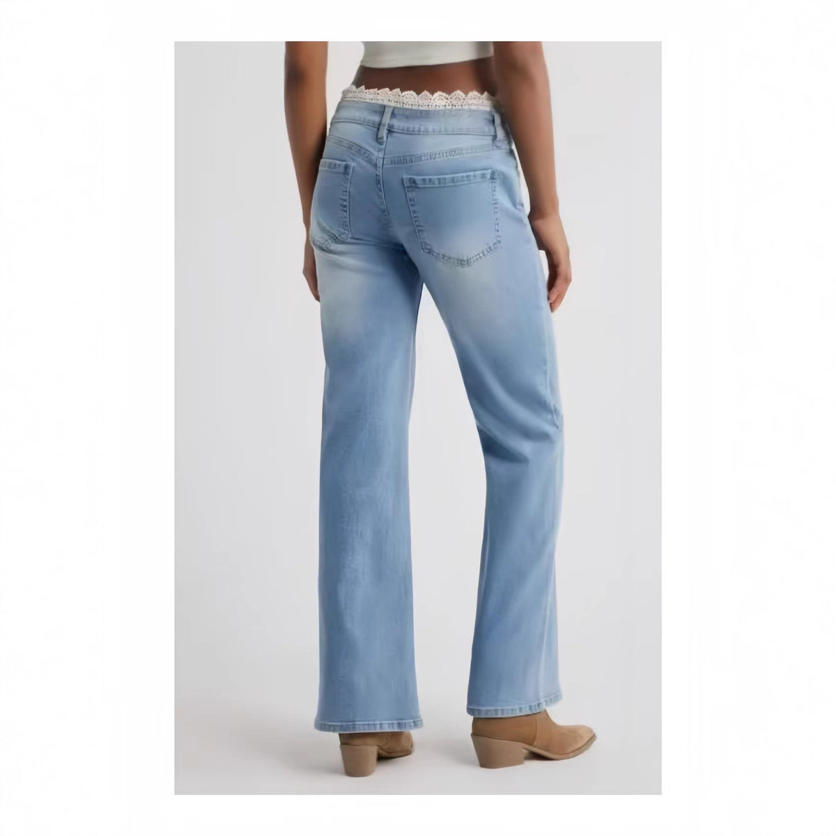 Jeanity Denim – Lace-Trimmed Wide-Leg Flared Jeans - High Stretch Mid-Rise – JeanityDenimLaceTrimmedWideLegFlaredJeansHighStretchMidRiseLifestyle20260214073130jpg