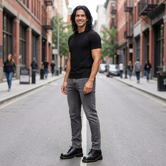 Jeanity Denim – Men's Skinny Denim Jeans - Korean Style Casual Pants – JeanityDenimMensSkinnyDenimJeansKoreanStyleCasualPantsManstandingonacitystreetwearingablacktshirtgraypantsandblackshoes20260520143821png