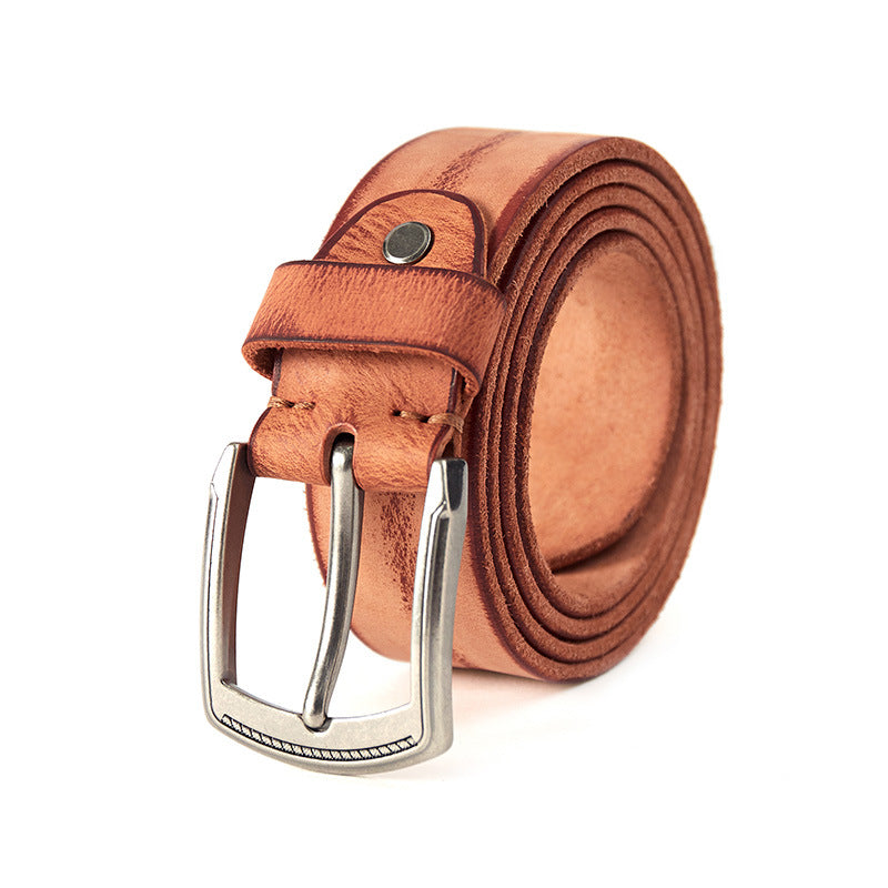 Men's Wide Cowhide Leather Belt — Vintage Pin Buckle