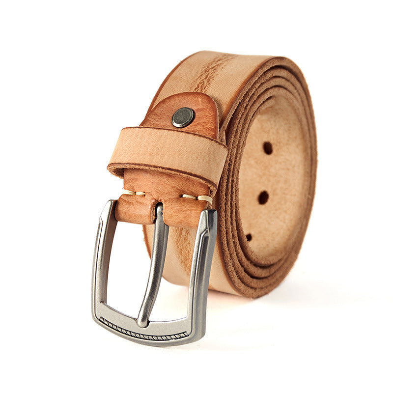 Men's Wide Cowhide Leather Belt — Vintage Pin Buckle