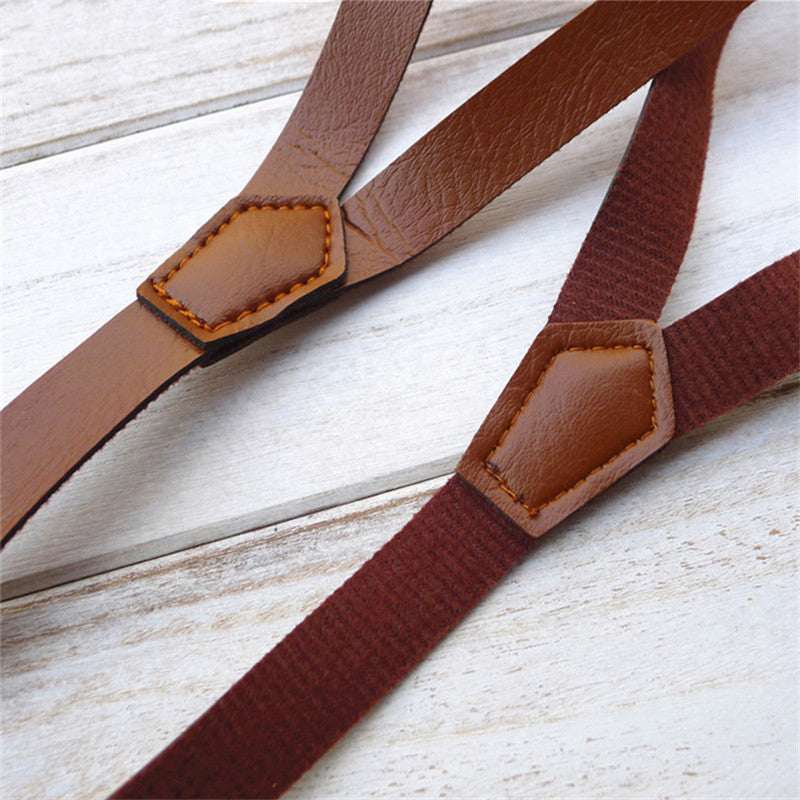 Unisex Faux Leather Thin Suspenders