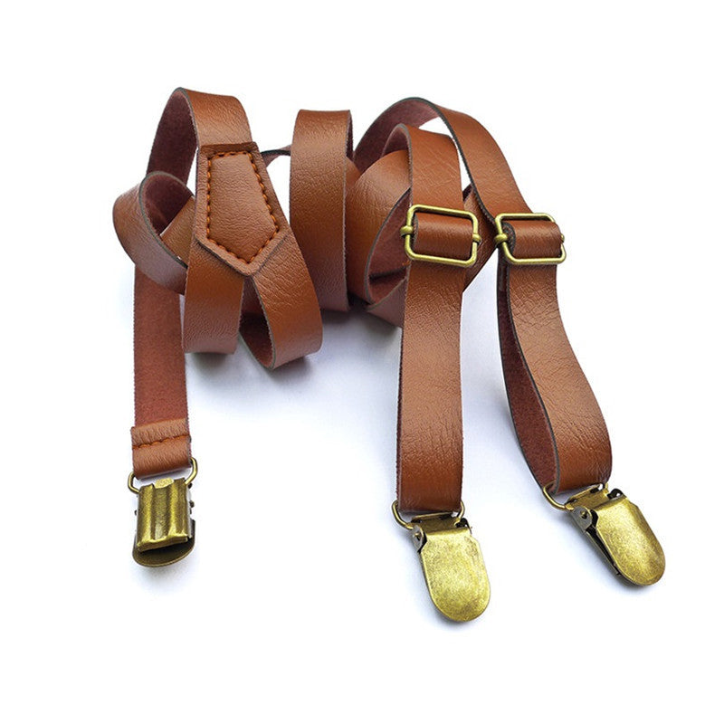 Unisex Faux Leather Thin Suspenders