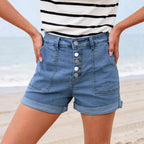 Women's Mid-Rise Cuff Hem Denim Jean Shorts
