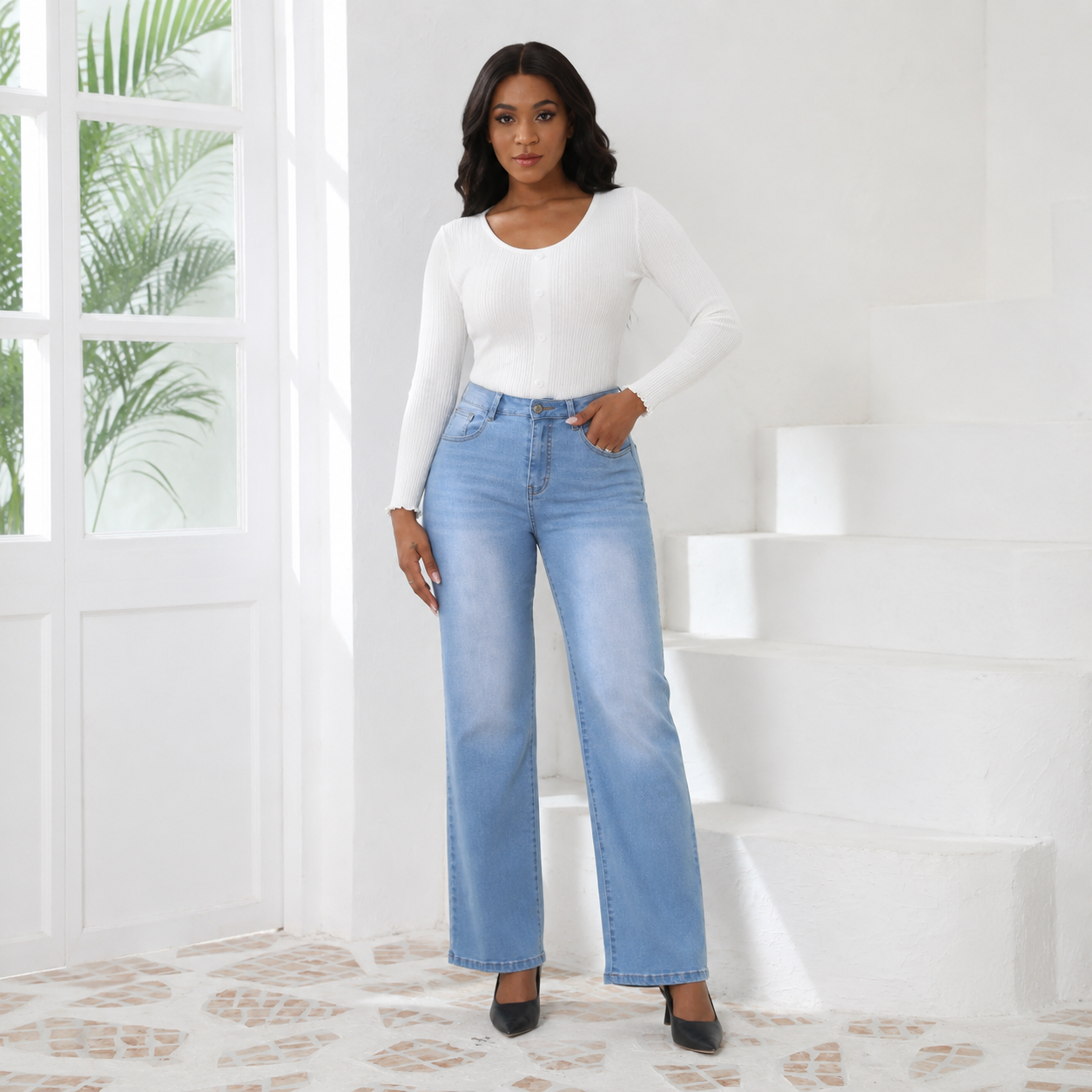 Women's High Waist Straight Leg BBL Jeans
