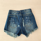 High-Waisted Stars'n'Stripes -Print Denim Shorts - Frayed Hem