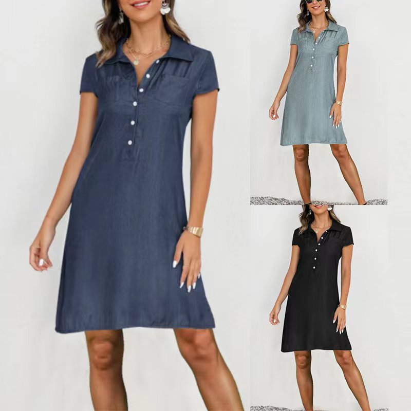 Woman wearing a blue dress with a white background
