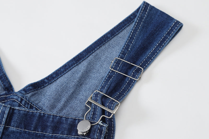 Korean Style Straight-Leg Denim Overalls - Full Length