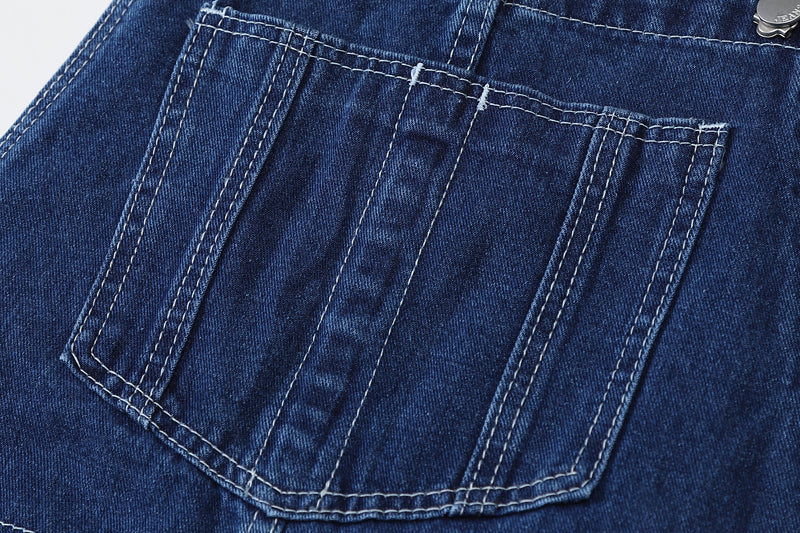 Korean Style Straight-Leg Denim Overalls - Side View