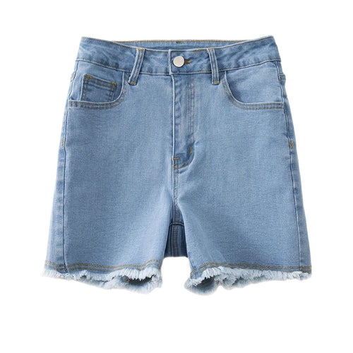 Bow-Knot Bodycon Denim Shorts - Mid-Waist Frayed Hem