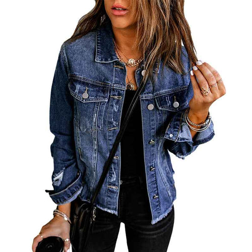 Washed Denim Lapel Jacket - Loose Fit Cardigan Style