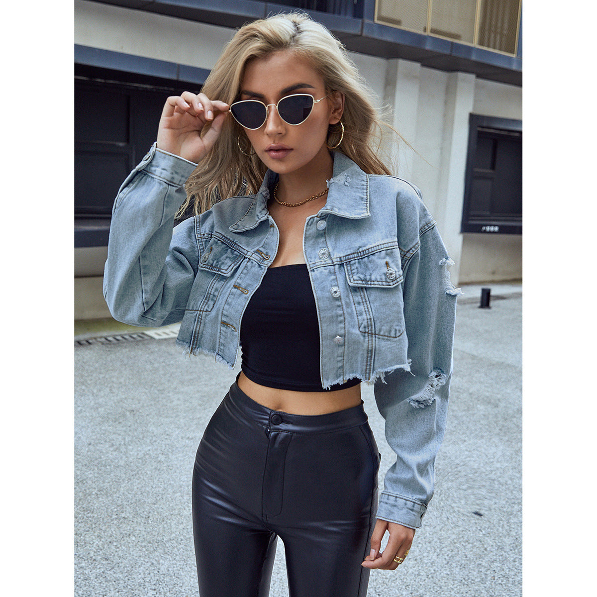 Cropped Denim Jacket - Short Cut Off Style - Jeanity