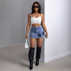 Denim Bodycon Skirt - High-Waisted Star Detail - Jeanity