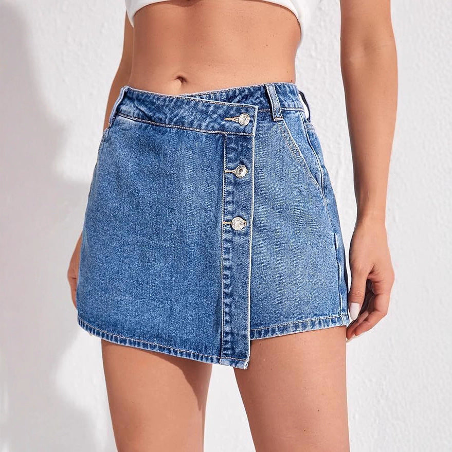 Denim Micro Mini Wrap Skort