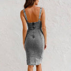 Slim Fit Suspender Denim Midi Dress