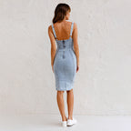 Slim Fit Suspender Denim Midi Dress