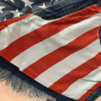 High-Waisted Stars'n'Stripes -Print Denim Shorts - Frayed Hem