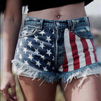 Jeanity Denim – High-Waisted Stars'n'Stripes -Print Denim Shorts - Frayed Hem – JeanityDenimHighWaistedStarsnStripesPrintDenimShortsFrayedHemBack20260330125328jpg