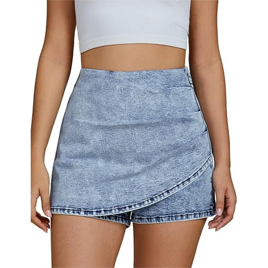 Jeanity Denim – High-Waisted Wrap Denim Skort – JeanityDenimHighWaistedWrapDenimSkortPersonwearingalightbluedenimskortonawhitebackground20260215122939jpg