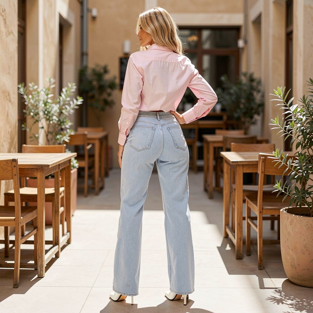 Jeanity Denim – High Waisted Slimming Straight Leg BBL Jeans – JeanityDenimHighWaistedSlimmingStraightLegBBLJeansWomaninapinkshirtandlightbluejeansstandinginanoutdoorcafesetting20260604140633png