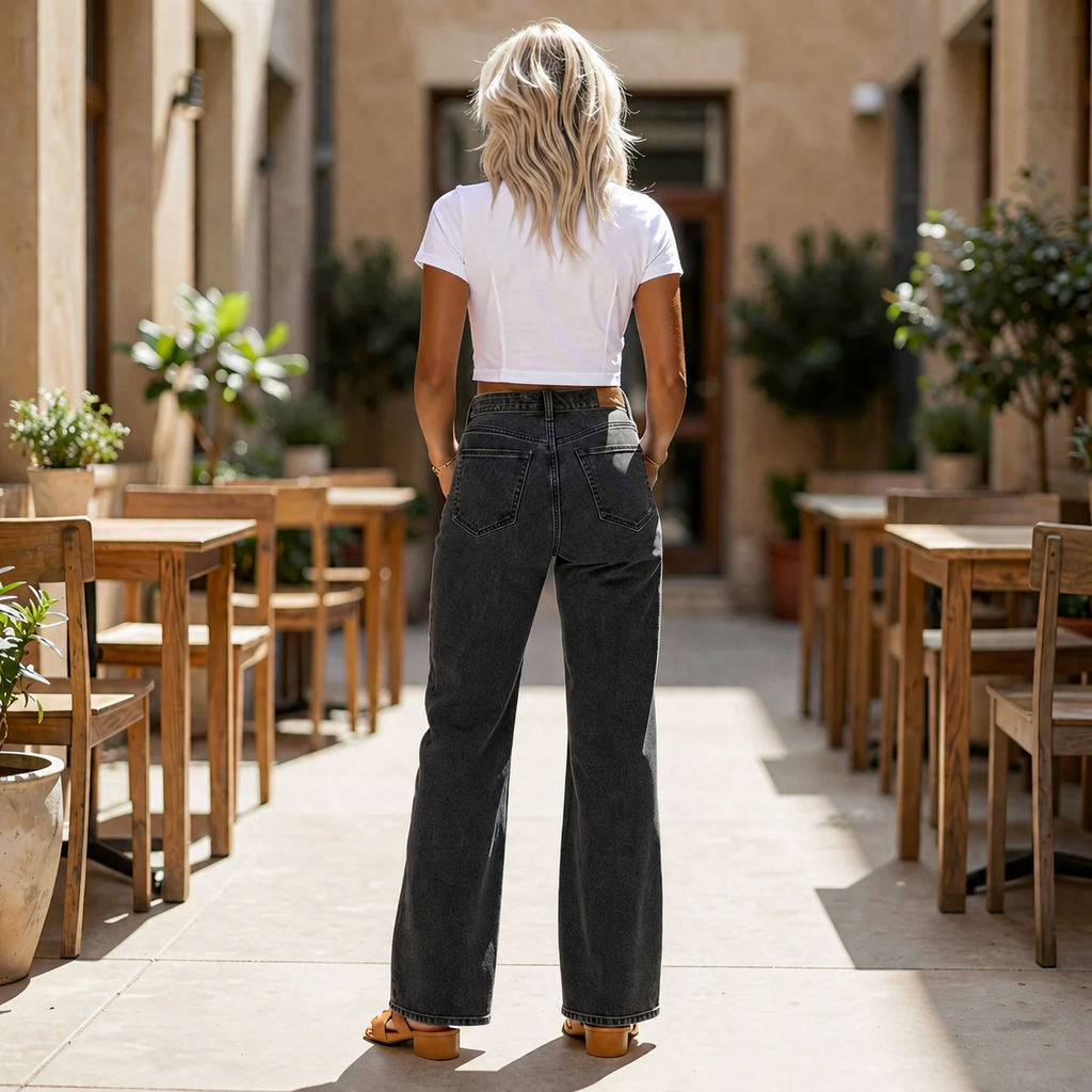 Mid - High Waisted Slimming Straight Leg BBL Jeans