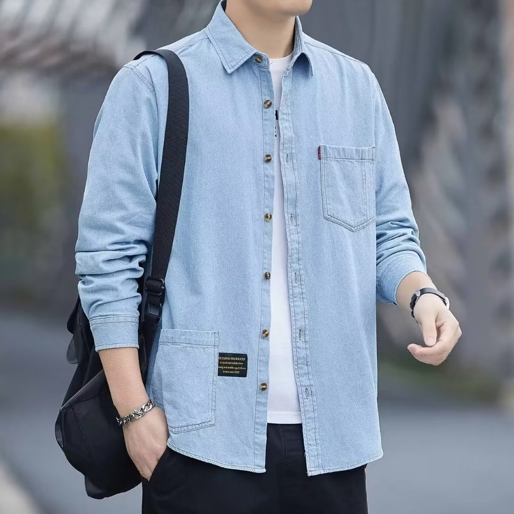 Jeanity Denim – Men's Blue Denim Long-Sleeve Shirt – JeanityDenimMensBlueDenimLongSleeveShirtDetail20260216125645jpg