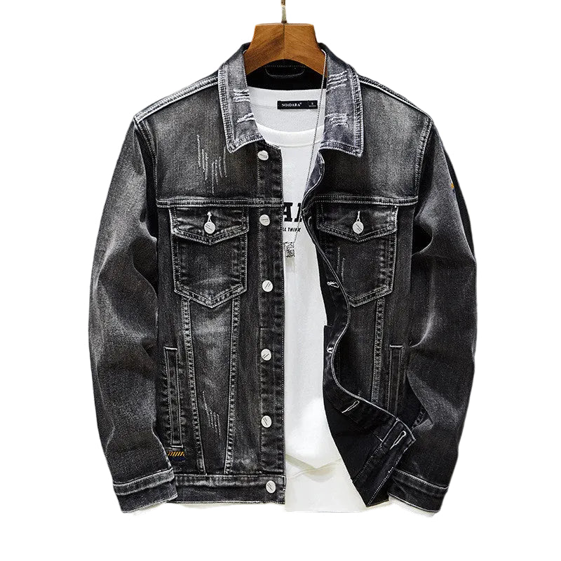 Jeanity Denim – Men's Casual Classic Denim Jacket – JeanityDenimMensCasualClassicDenimJacketBlackdenimjacketonahangerwithawhitetshirtunderneathagainstagraybackground20260217031002jpg