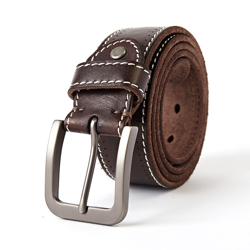 Jeanity Denim – Men's Casual Washed Leather Belt with Pin Buckle – JeanityDenimMensCasualWashedLeatherBeltwithPinBuckleClose20260311130438jpg