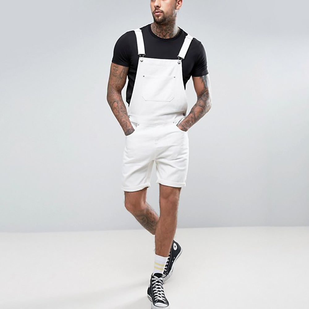 Jeanity Denim – Men's Retro White Denim Bib Short Overalls – JeanityDenimMensRetroWhiteDenimBibShortOverallsFront20260221131238jpg