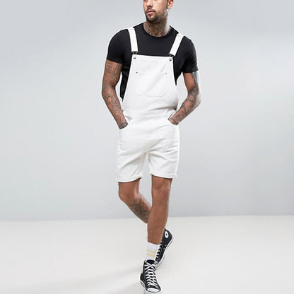 Jeanity Denim – Men's Retro White Denim Bib Short Overalls – JeanityDenimMensRetroWhiteDenimBibShortOverallsFront20260221131238jpg