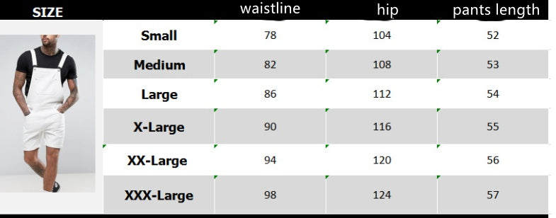 Jeanity Denim – Men's Retro White Denim Bib Short Overalls – JeanityDenimMensRetroWhiteDenimBibShortOverallsSizechartforoverallswithwaistlinehipandpantslengthmeasurements20260221131233jpg