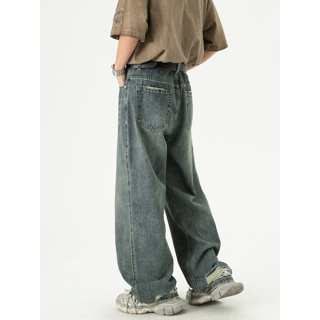 Jeanity Denim – Men's Retro Wide-Leg Distressed Denim Jeans – JeanityDenimMensRetroWideLegDistressedDenimJeansClose20260215145331jpg