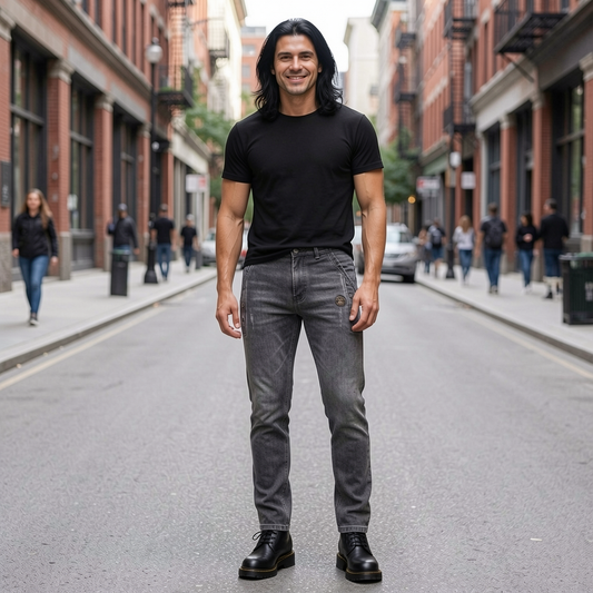 Jeanity Denim – Men's Skinny Denim Jeans - Korean Style Casual Pants – JeanityDenimMensSkinnyDenimJeansKoreanStyleCasualPantsManstandingonacitystreetwearingablacktshirtandgrayjeans20260520143815png
