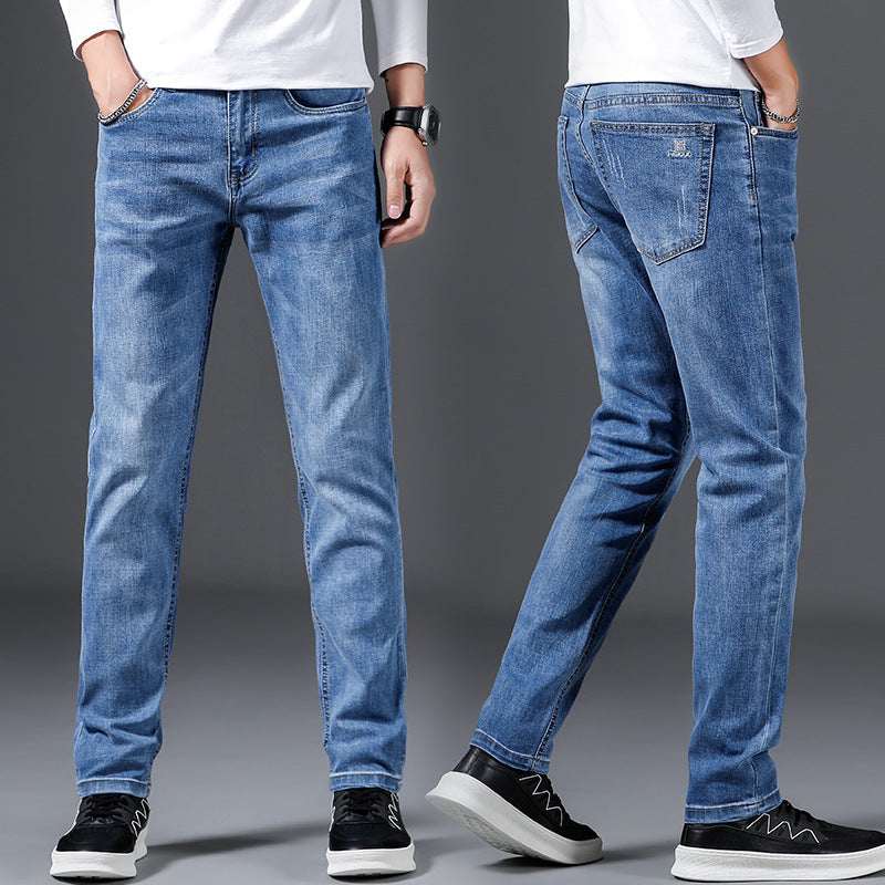 Jeanity Denim – Men's Slim Fit Straight Leg Denim Jeans – JeanityDenimMensSlimFitStraightLegDenimJeansTwoviewsofbluejeanswornbyapersononagraybackground20260426131027jpg