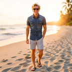 Jeanity Denim – Men's Urban Short Sleeve Denim Shirt – JeanityDenimMensUrbanShortSleeveDenimShirtManstandingonabeachatsunsetwearingsunglassesandcasualclothing20260525054417png