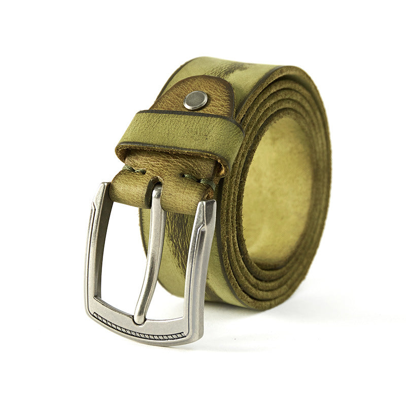 Jeanity Denim – Men's Wide Cowhide Leather Belt — Vintage Pin Buckle – JeanityDenimMensWideCowhideLeatherBeltVintagePinBuckleClose20260311134655jpg