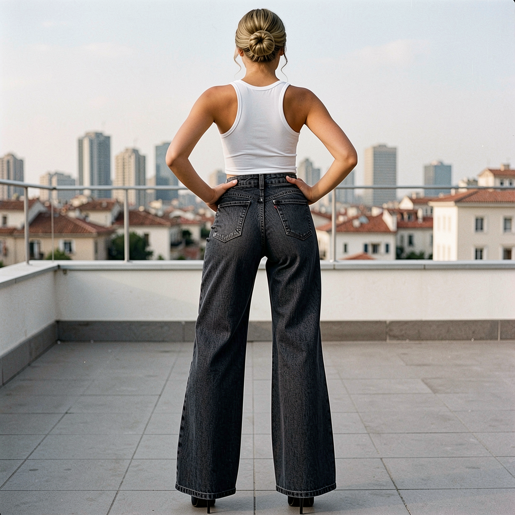 High Waist Wide Leg Jeans - Dark Gray