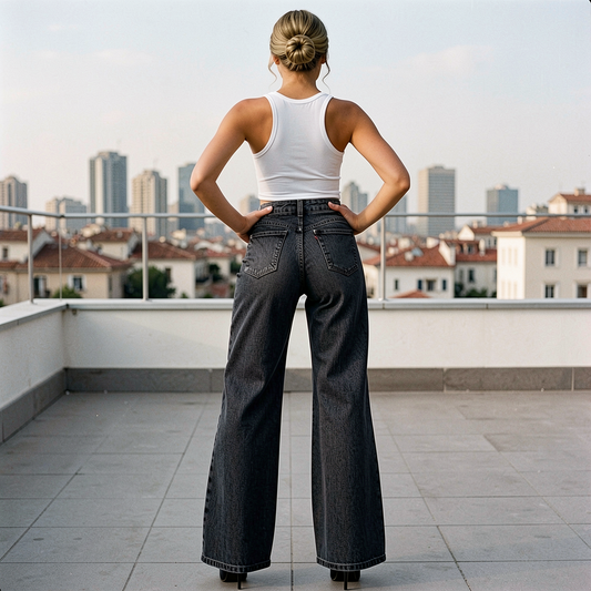 High Waist Wide Leg Jeans - Dark Gray