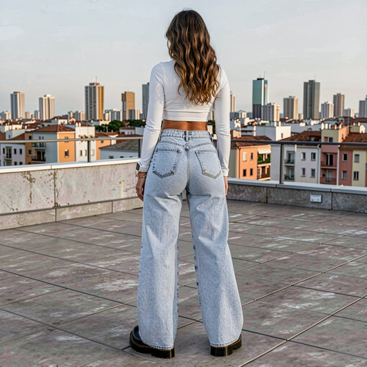 High-Rise Wide Leg Jeans - Light Blue