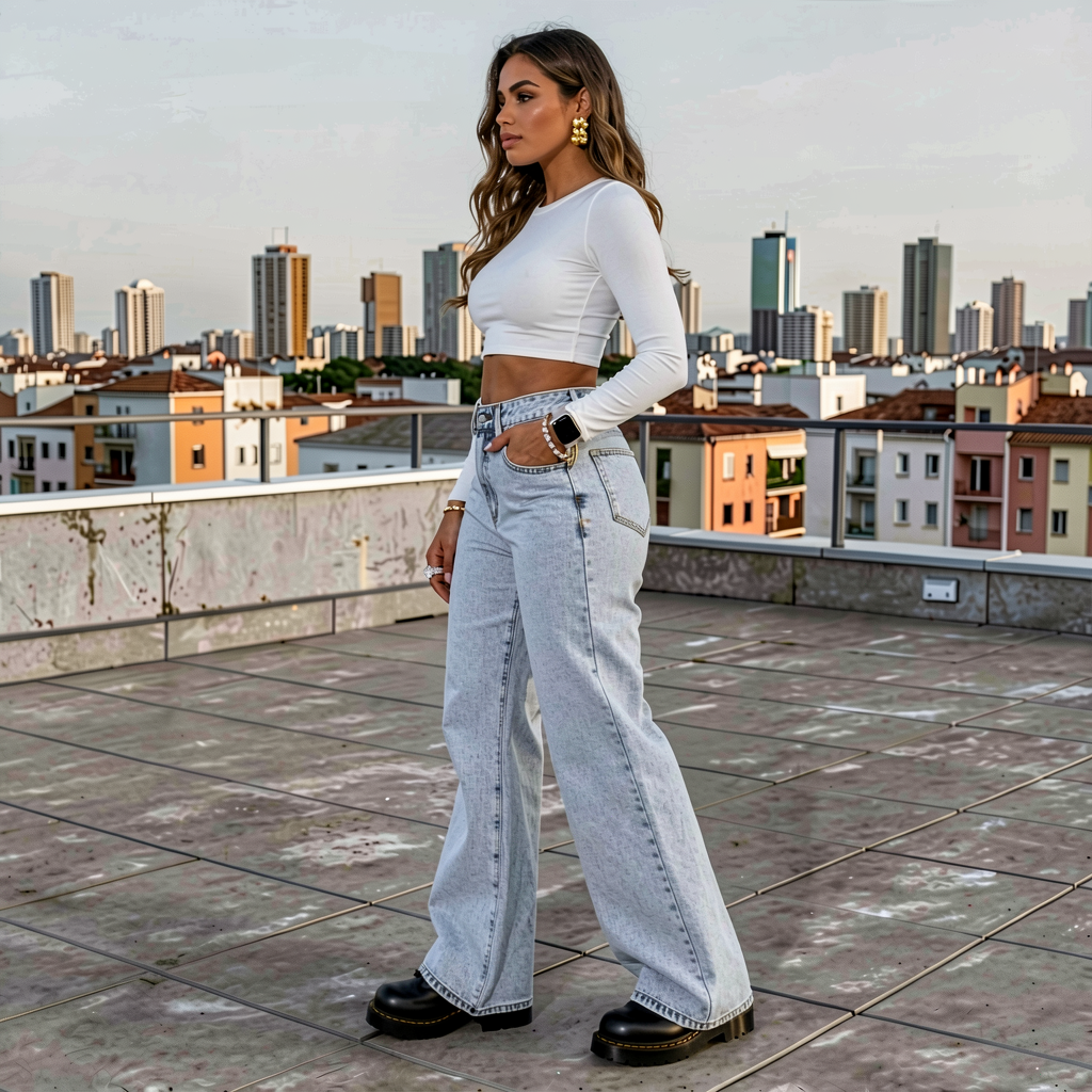 High-Rise Wide Leg Jeans - Light Blue