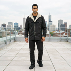 Men's Black Mid-length Fleece Lined Denim Jacket 