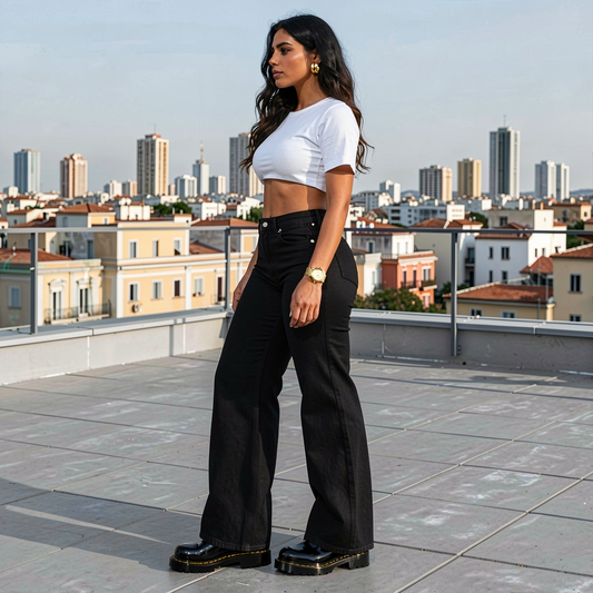 High-Rise Wide Leg Jeans - Black