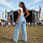 Wide Leg Low Waist Denim Jeans – Light Blue