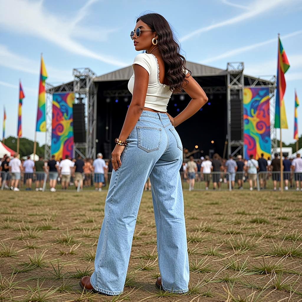 Wide Leg Low Waist Denim Jeans – Light Blue