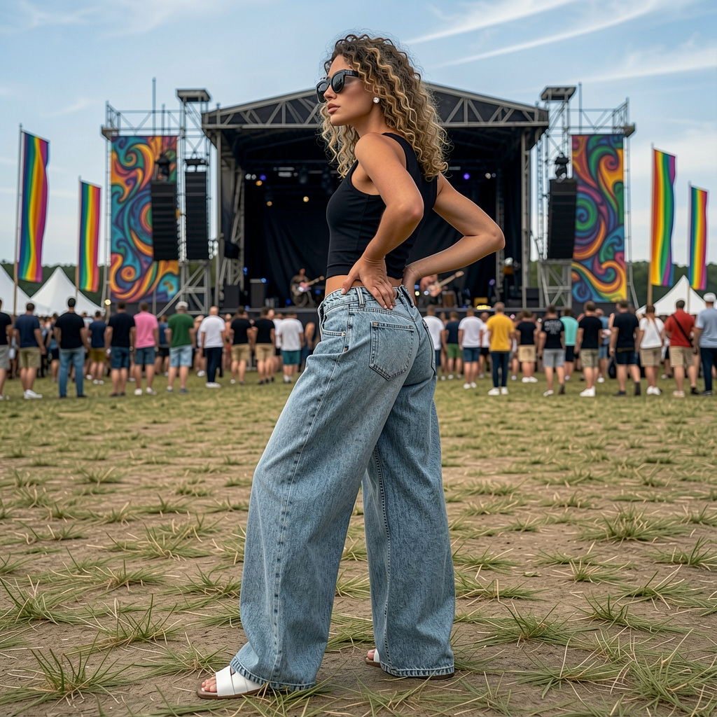 Wide Leg Low Waist Denim Jeans – Ice Blue