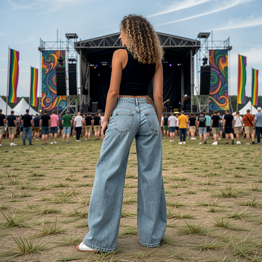 Wide Leg Low Waist Denim Jeans – Ice Blue