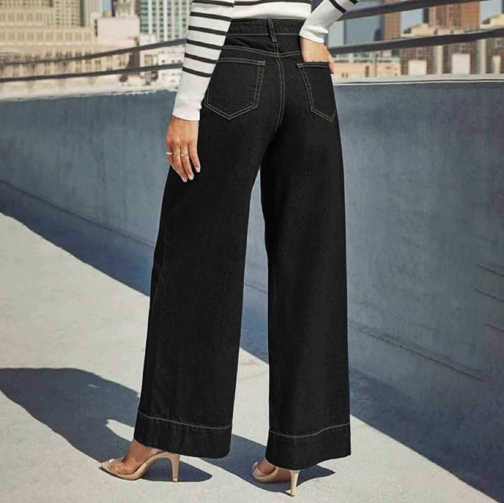 Jeanity Denim – Wide-Leg Denim Jeans – Black StraightLeg Jeans