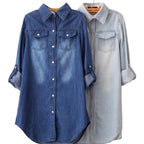Jeanity Denim – Women's Denim Shirt with Patterned Cuffs – JeanityDenimWomensDenimShirtwithPatternedCuffsTwodenimshirtsoneblueandonelightgrayonhangersagainstatexturedwall20260217011814jpg
