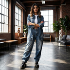 Jeanity Denim – Women's Distressed Long Jean Jacket – JeanityDenimWomensDistressedLongJeanJacketWomanindenimoutfitstandinginamoderninteriorsettingwithlargewindowsandbrickwalls20260528060738png