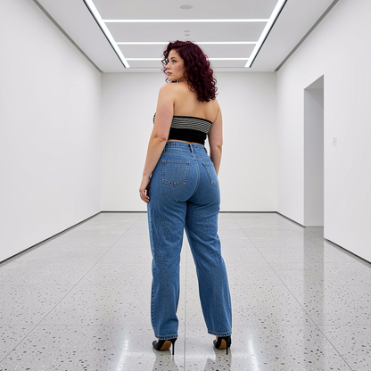 Jeanity Denim – Women's High Waist Straight Leg Washed Denim Jeans – JeanityDenimWomensHighWaistStraightLegWashedDenimJeansWomanwearingbluejeansandablacktopinawhiteroom20260526040444png